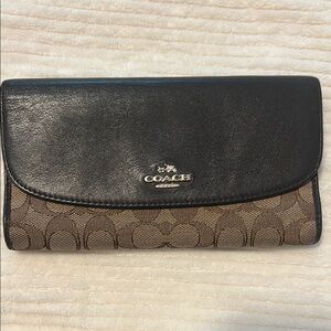 Coach Black and Brown Wallet with Signature Monogram